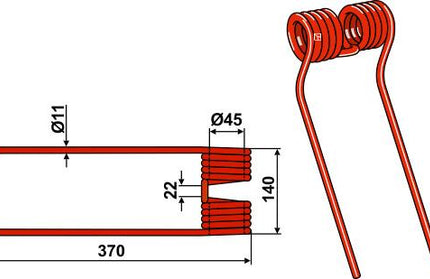 9569070 Rivefjeder til Claas 370mm Ø11mm