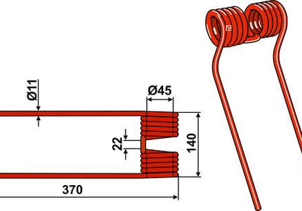 9569070 Rivefjeder til Claas 370mm Ø11mm