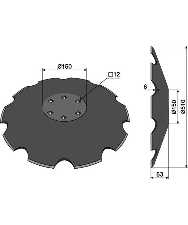 Takket tallerken til Kuhn Optimer Ø510x6 mm