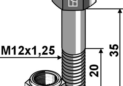Sekskantbolt M12x1,25x35 (12.9) m/låsemøtrik