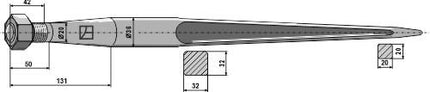 221152 Frontlæssertand 1100mm M20 Ø36 fra Agroparts ApS