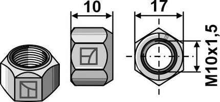 M1098010 Selvlåsende møtrik M10x1,5mm kvalitet 10.9