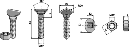 Radrenserbolt M 12x48 mm