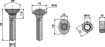 39510351 Radrenserbolt M10x35 kvalitet 8.8