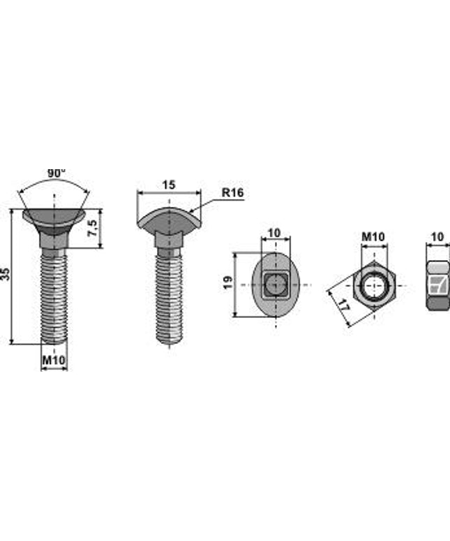 39510351 Radrenserbolt M10x35 kvalitet 8.8